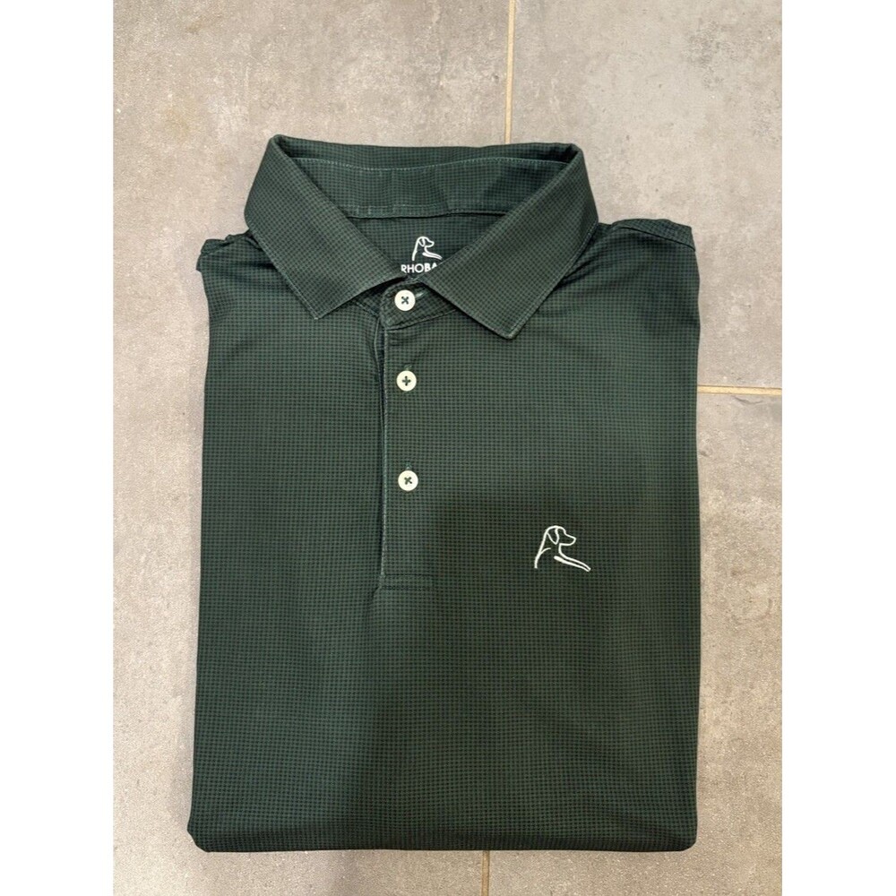 RHOBACK Men's L Polo Shirt Green/Blue Houndstooth Golf Performance Moisture Wick